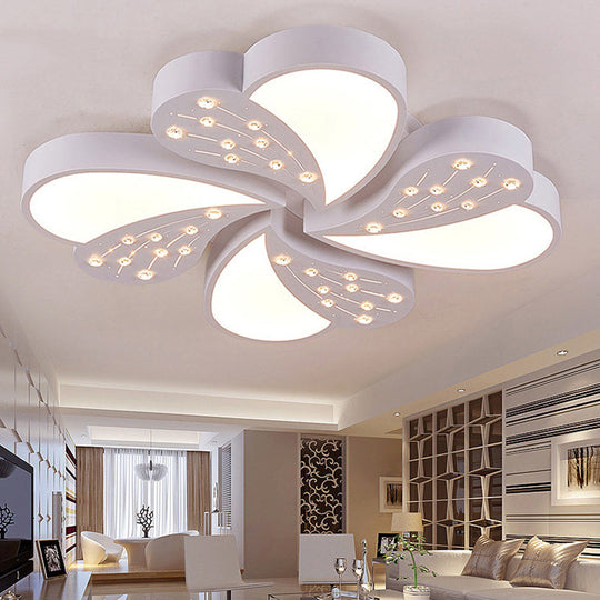 Floral White Flush Mount Ceiling Lamp With Crystal For Modern Baby Room 4 /