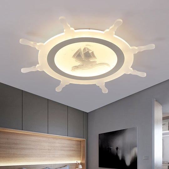Rudder Kids White Ceiling Mount Light: Nautical Style Led Lamp /