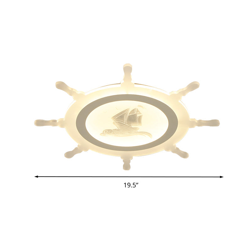 Rudder Kids White Ceiling Mount Light: Nautical Style Led Lamp