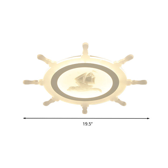 Rudder Kids White Ceiling Mount Light: Nautical Style Led Lamp