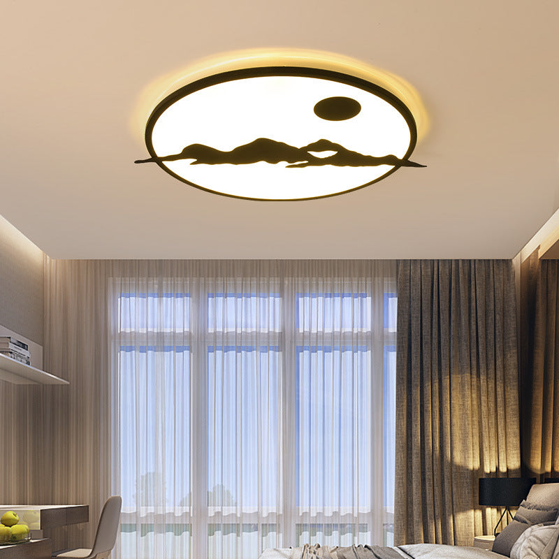 Black Led Ceiling Lamp: Creative Sun Mountain Acrylic Flush Light For Living Room & Office / 18’