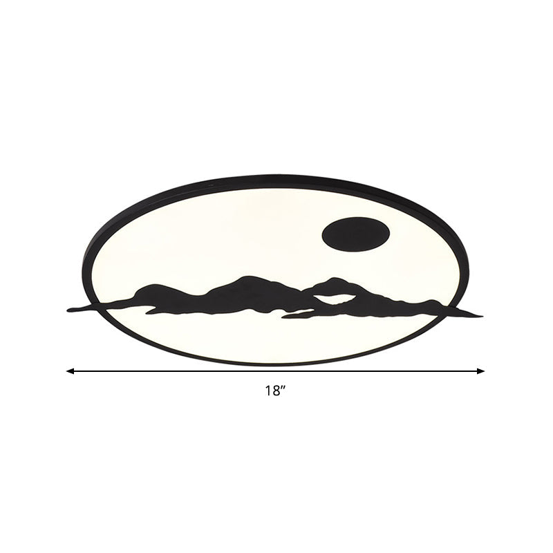 Black Led Ceiling Lamp: Creative Sun Mountain Acrylic Flush Light For Living Room & Office