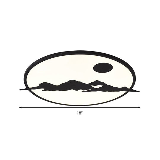 Black Led Ceiling Lamp: Creative Sun Mountain Acrylic Flush Light For Living Room & Office