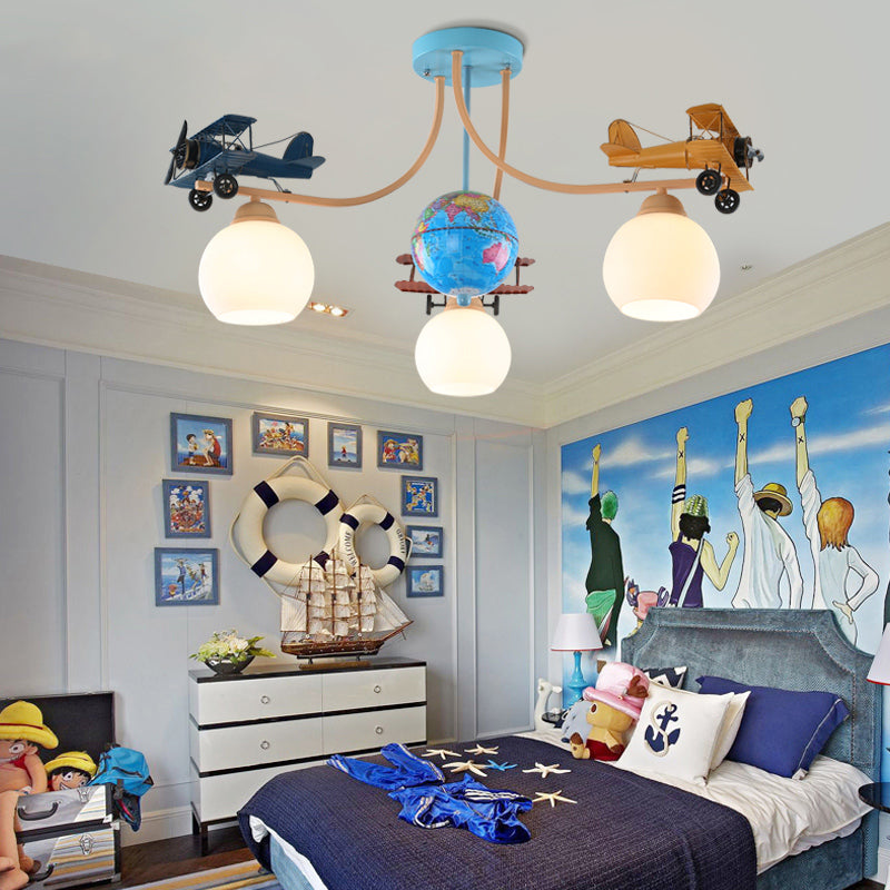 Blue Battle Plane Flush Mount Ceiling Light - Fun Cartoon Metal Fixture For Kid’s Bedroom