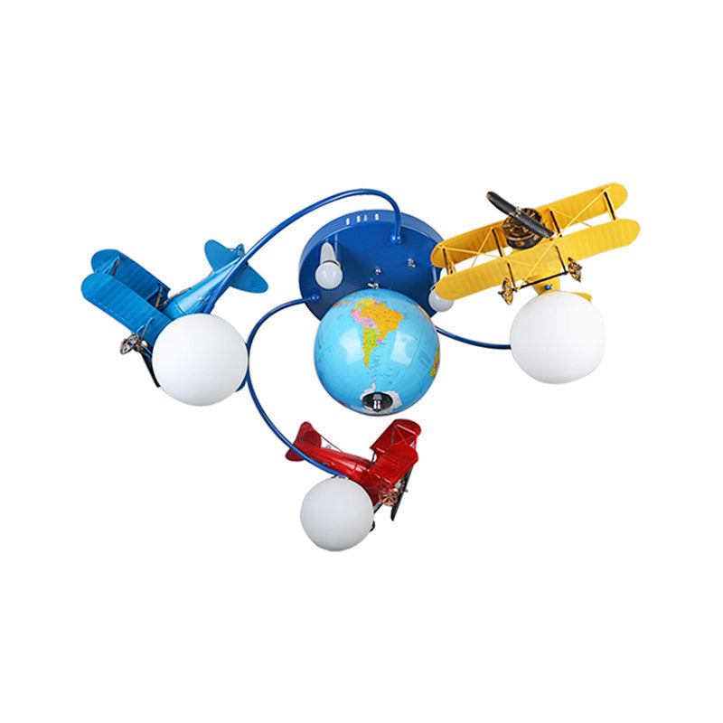 Blue Battle Plane Flush Mount Ceiling Light - Fun Cartoon Metal Fixture For Kid’s Bedroom