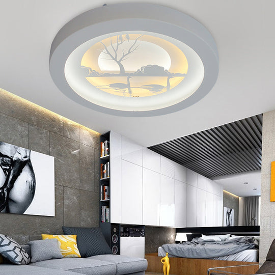 Nordic White Led Circular Flush Ceiling Light For Living Room / C