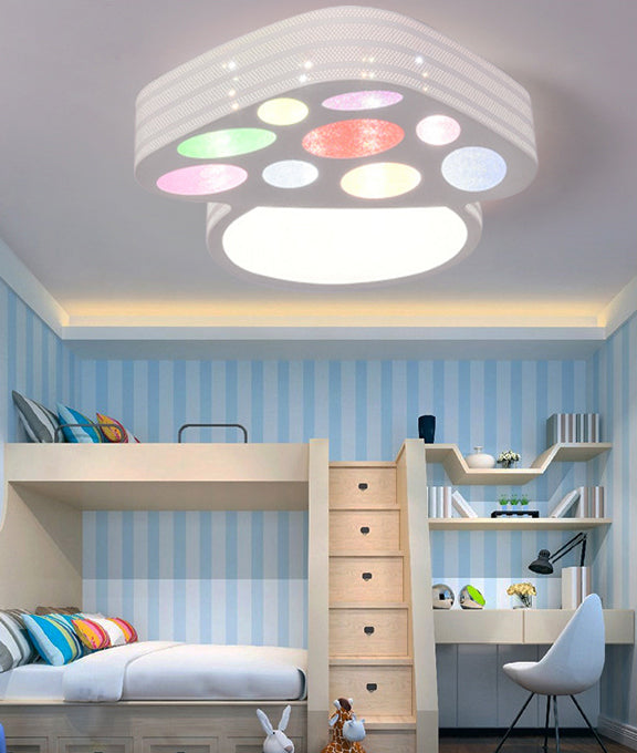 Mushroom Cartoon Ceiling Light: Kid’s Bedroom Flush Mount In White /