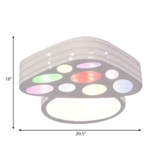 Mushroom Cartoon Ceiling Light: Kids Bedroom Flush Mount In White