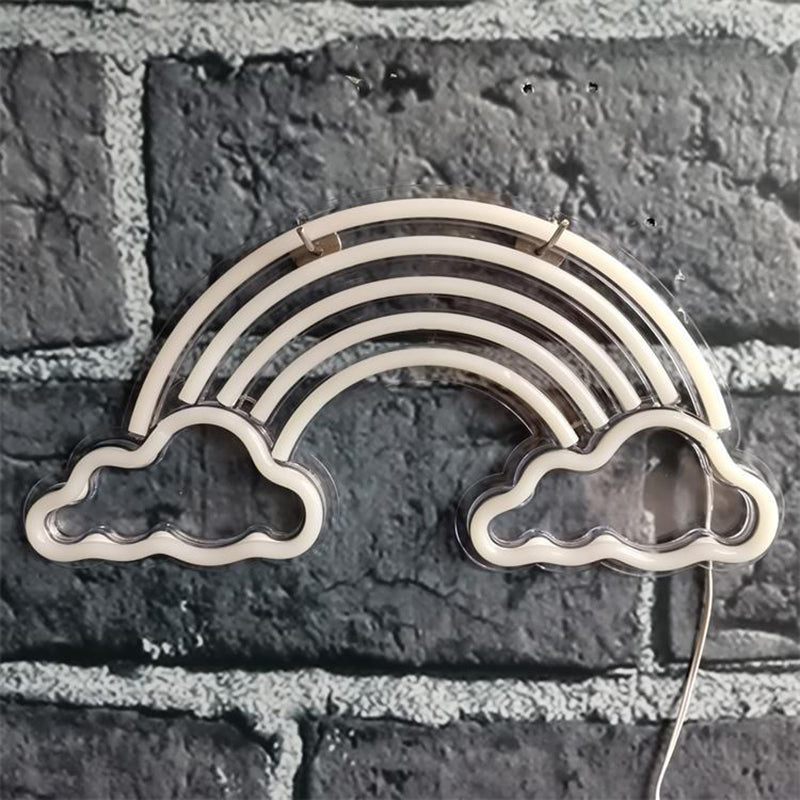 Cartoon Led Bedroom Nightstand Lamp With Rainbow Shade - White Night Lighting