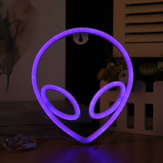 Cartoon Alien Led Nightstand Light For Baby Bedroom - Plastic White Wall Night Lighting / Blue