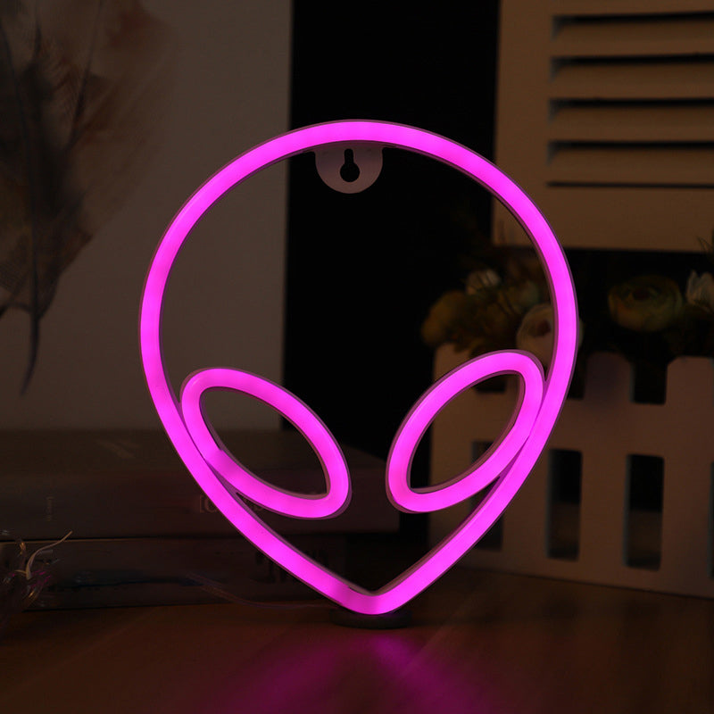 Cartoon Alien Led Nightstand Light For Baby Bedroom - Plastic White Wall Night Lighting / Pink