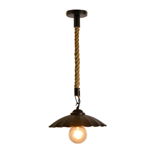 Vintage Black Scalloped Pendant Light - Metal 1-Light Suspension Lighting For Dining Room / Cord