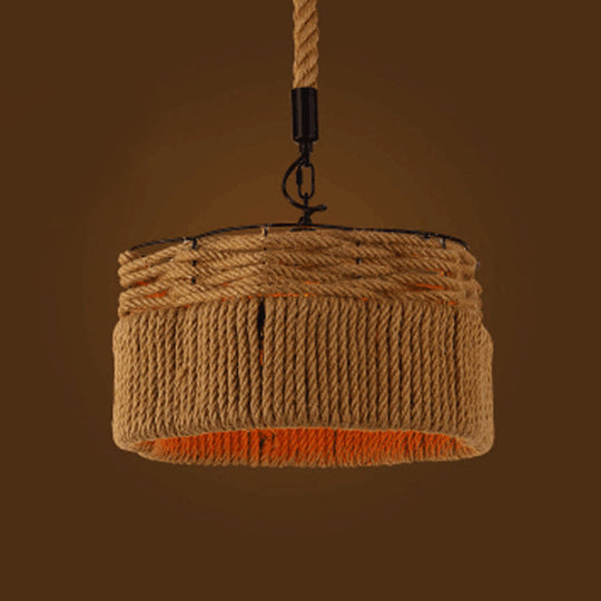 Geometric Pendant Light Kit - Industrial Beige Rope Hanging Lighting For Dining Room / D