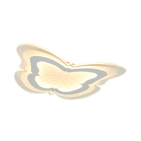 Butterfly Led Ceiling Light For Kindergarten Hallway - White Insect-Themed Acrylic Flush Mount
