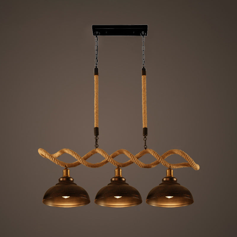 Farmhouse 3-Head Beige Geometry Pendant Light With Rope For Dining Room Or Island / B