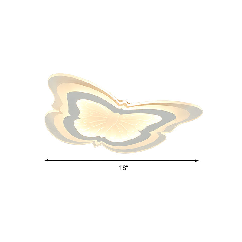 Butterfly Led Ceiling Light For Kindergarten Hallway - White Insect - Themed Acrylic Flush Mount