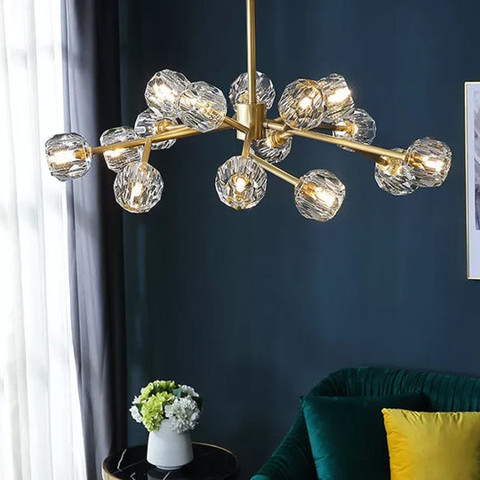 Modern Beveled Crystal Ball Chandelier - 6/15/18-Bulb Brass Living Room Lighting Fixture 15 /