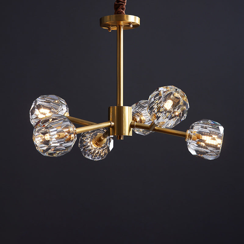 Modern Beveled Crystal Ball Chandelier - 6/15/18-Bulb Brass Living Room Lighting Fixture 6 /