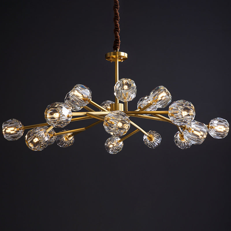Modern Beveled Crystal Ball Chandelier - 6/15/18-Bulb Brass Living Room Lighting Fixture 18 /