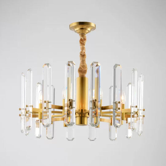 Modern Crystal Rod Pendant Chandelier - 8-Bulb Brass Sputnik Design
