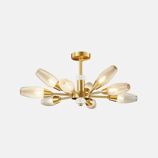 Modern Brass Tulip Hanging Lamp With Lattice Glass Shades - 9/12/15-Light Ceiling Chandelier For
