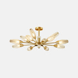 Modern Brass Tulip Hanging Lamp With Lattice Glass Shades - 9/12/15-Light Ceiling Chandelier For