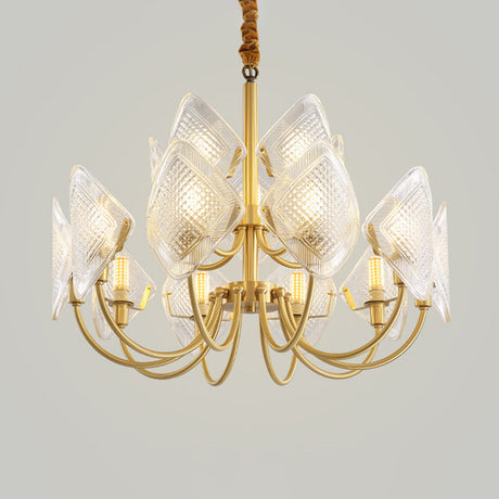Modern Rhombus Grid Glass Chandelier | Brass Suspension Pendant Light - 12/15/18 Bulbs 15 /