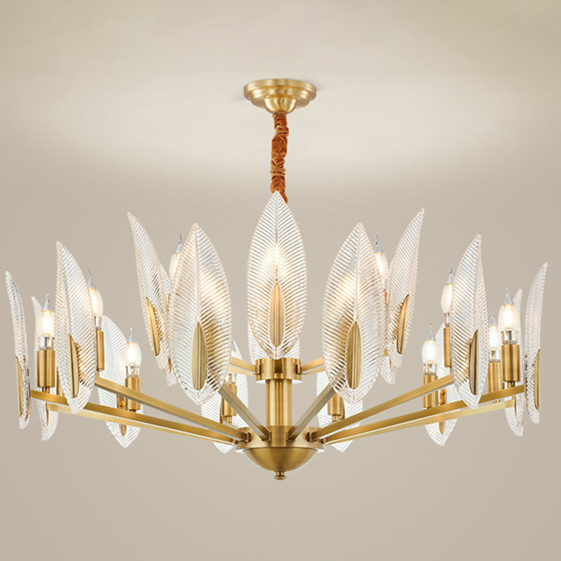 Postmodern Crystal Leaf Chandelier - Brass Hanging Lamp With 6/8/18 Lights For Living Room 15 /