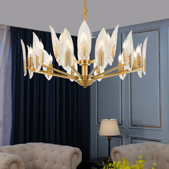 Postmodern Crystal Living Room Chandelier: Leaf-Shaped Brass Finish 6/8/18 Lights