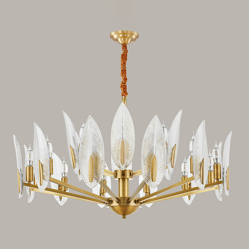 Postmodern Crystal Leaf Chandelier - Brass Hanging Lamp With 6/8/18 Lights For Living Room