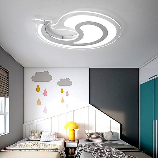 Dolphin Led Ceiling Light For Theme Parks And Bathrooms - Acrylic Animal Flush Fixture In White /
