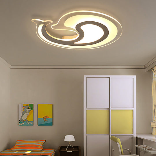 Dolphin Led Ceiling Light For Theme Parks And Bathrooms - Acrylic Animal Flush Fixture In White /