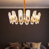 Postmodern Clear Crackle Glass Oval Pendant Light - Brass 14/16 Heads Ceiling Chandelier