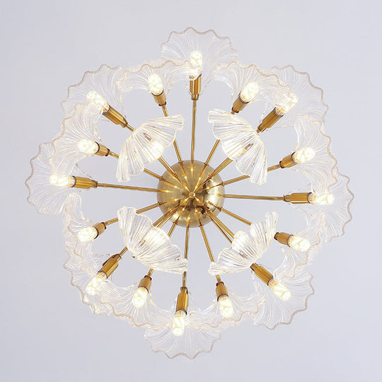 Layered Scallop Hanging Light - Nautical Gold Glass Pendant Chandelier (15/20 Bulbs) 20 /