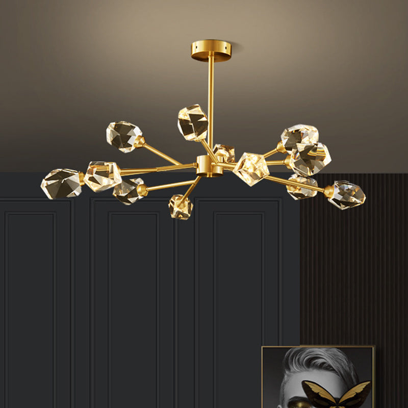 Modern K9 Crystal Gem Chandelier In Gold - 6/9/18-Head Living Room Ceiling Lamp