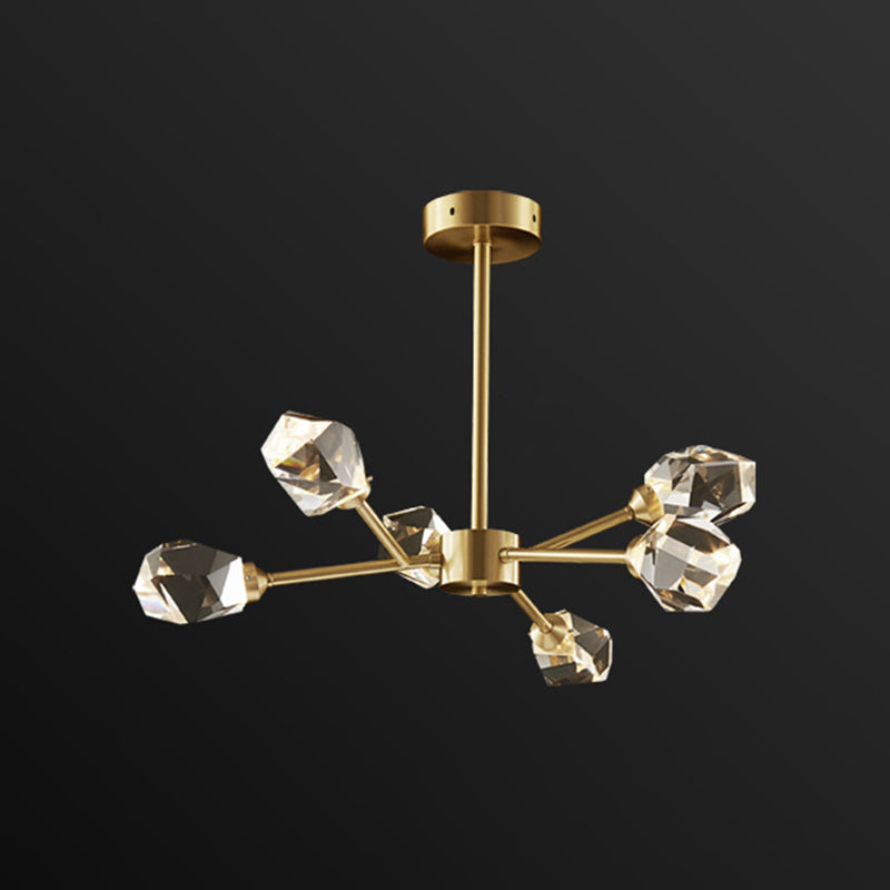 Modern Gold K9 Crystal Gem Chandelier - 6/9/18-Head Living Room Ceiling Lamp
