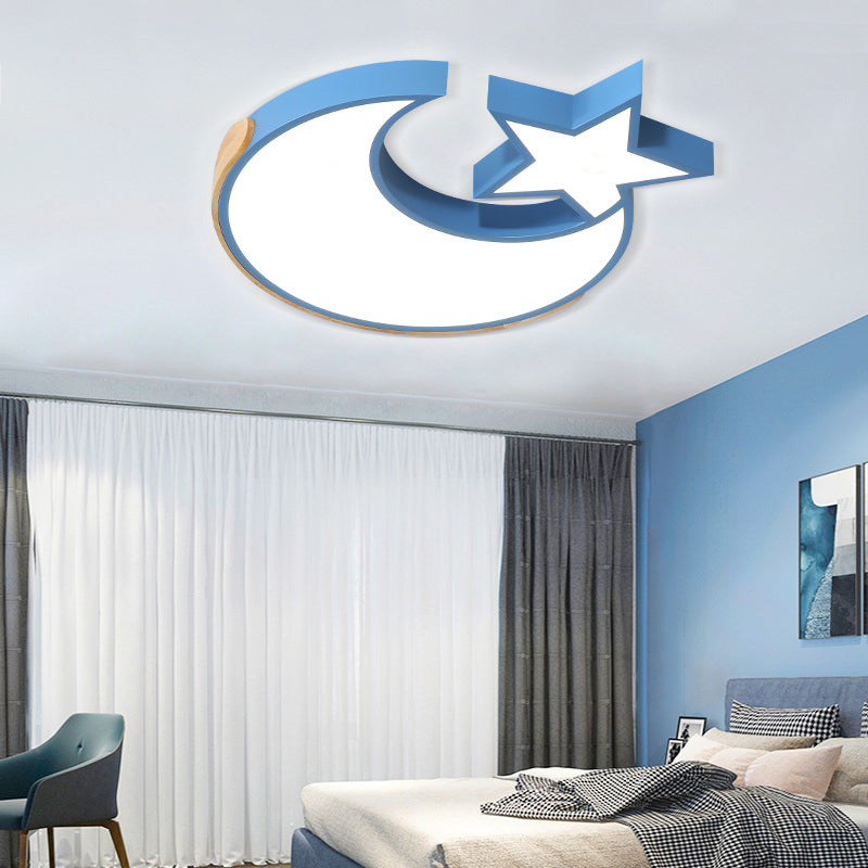 Macaron Star Moon Led Ceiling Mount Light In Nordic Style Grey/Blue/Green - Ideal For Bedrooms Blue