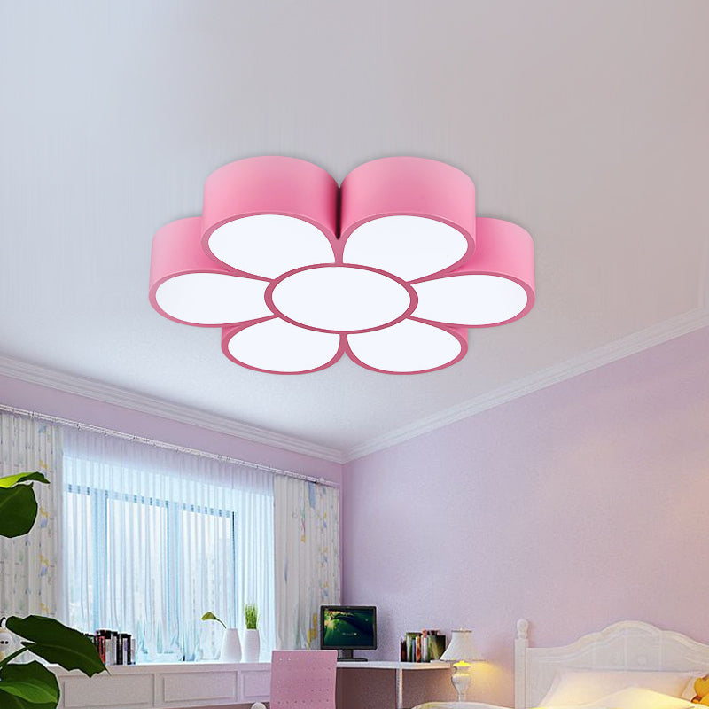 Adorable Girls Bedroom Led Ceiling Light With Cartoon Flush Mount Lamp And Flower Acrylic Shade Pink