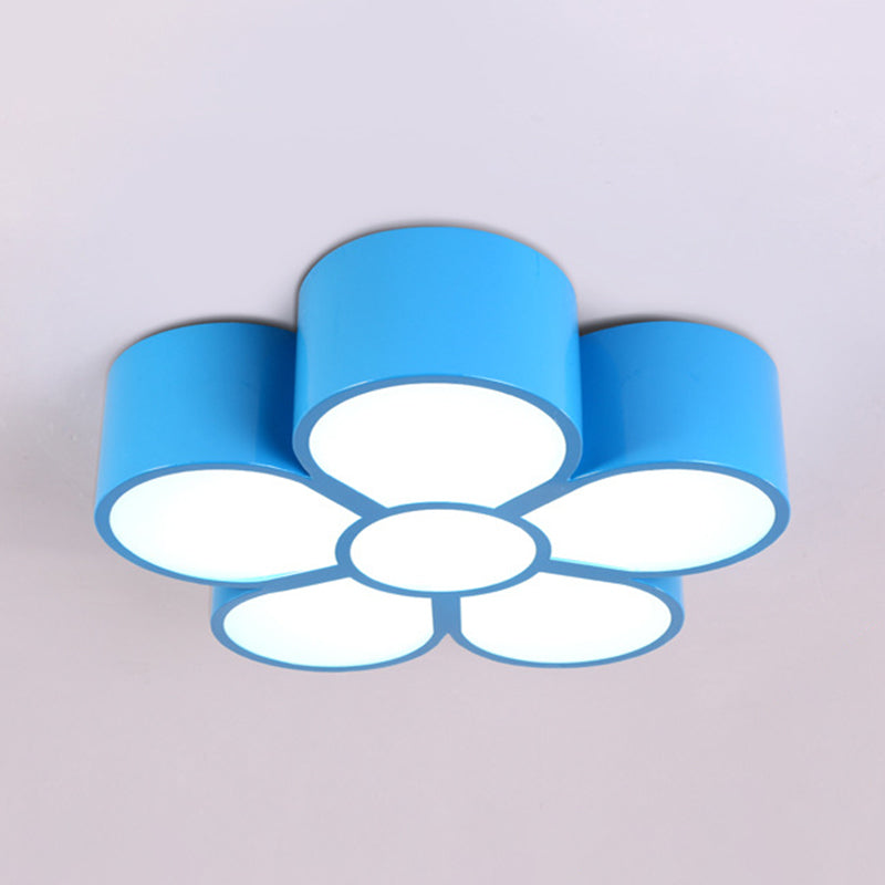 Adorable Girls Bedroom Led Ceiling Light With Cartoon Flush Mount Lamp And Flower Acrylic Shade Blue