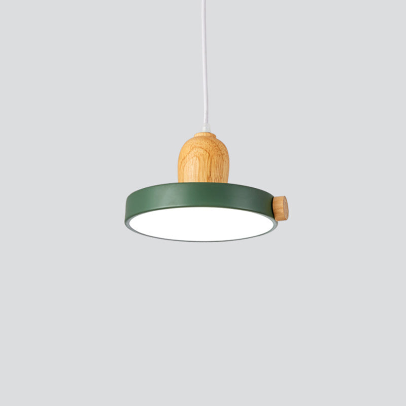 Lampe à suspension circulaire moderne en métal avec 1 suspension à ampoule et plateau en bois - Parfait pour le salon