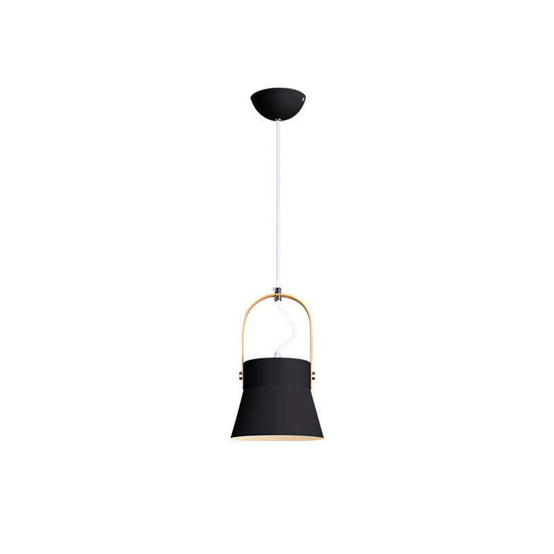 Minimalistic Metal Pendant Lamp With Handle - Barrel Dining Room Hanging Light Black / C