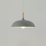 Modern Metal Macaron Dome Hanging Lamp - Dining Room Pendant Light With Wood Accent