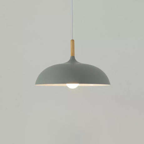 Modern Metal Macaron Dome Hanging Lamp - Dining Room Pendant Light With Wood Accent