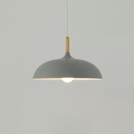 Modern Metal Macaron Dome Hanging Lamp - Dining Room Pendant Light With Wood Accent