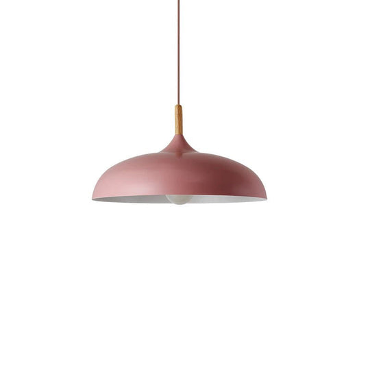 Contemporary Metal Pendant Light With Wood Cork - Geometry Dining Room Ceiling Lamp Kit Pink / Large