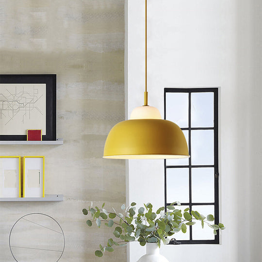 Modern Gourd Metal Pendant Light For Dining Room Ceiling - 1 Bulb Yellow