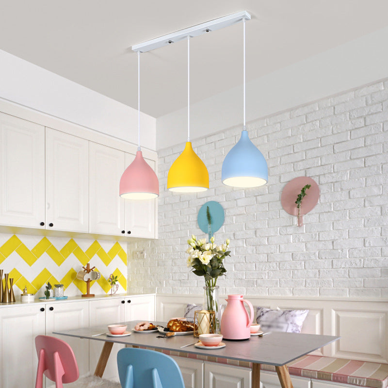 Metal Multi Pendant Light - Simplicity 3-Head White Hanging Lamp Kit For Dining Room With Onion
