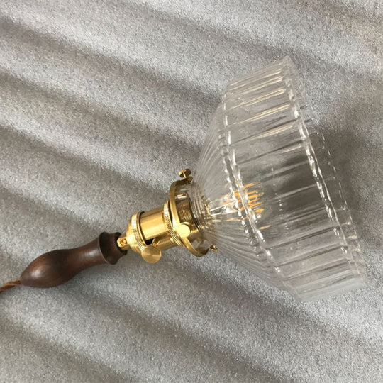 Rachele - Rustic Barn Shade Pendant Lamp 1-Light Clear Ribbed Glass Ceiling Suspension Light