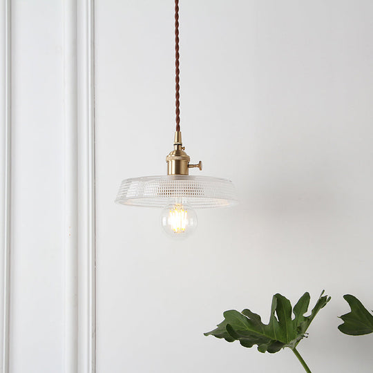 Geometry Clear Lattice Glass Pendant Hanging Lamp: Farmhouse Dining Room Lighting In Brass / C