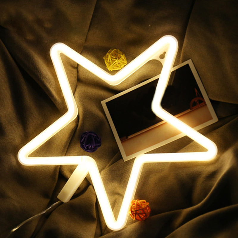 Star Cartoon Led Night Light For Wall Decoration - Plastic Frame White Glow
